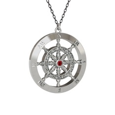 Garnet 18 ayar beyaz altın kolye (40 cm gümüş rolo zincir)