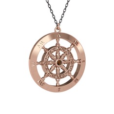 Dumanlı kuvars 18 ayar rose altın kolye (40 cm gümüş rolo zincir)