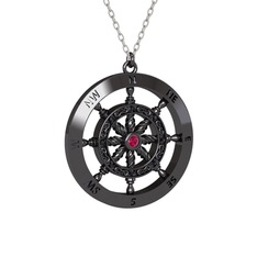 Vasco Dümen Kolye - Rodolit garnet 925 ayar siyah rodyum kaplama gümüş kolye (40 cm beyaz altın rolo zincir) #1tqa97k