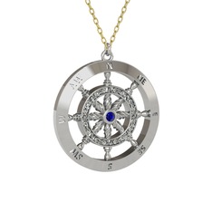 Vasco Dümen Kolye - Lab safir 14 ayar beyaz altın kolye (40 cm altın rolo zincir) #6phk4q