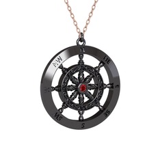 Vasco Dümen Kolye - Garnet 925 ayar siyah rodyum kaplama gümüş kolye (40 cm rose altın rolo zincir) #6sc9e6
