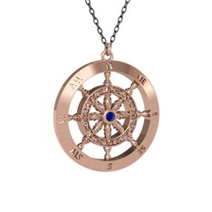 Lab safir 8 ayar rose altın kolye (40 cm gümüş rolo zincir)