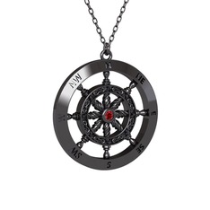 Vasco Dümen Kolye - Garnet 925 ayar siyah rodyum kaplama gümüş kolye (40 cm gümüş rolo zincir) #8mqmjb