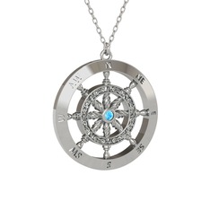 Vasco Dümen Kolye - Akuamarin 8 ayar beyaz altın kolye (40 cm beyaz altın rolo zincir) #9y0zyh