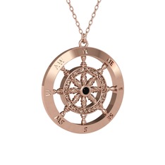 Vasco Dümen Kolye - Siyah zirkon 14 ayar rose altın kolye (40 cm rose altın rolo zincir) #ann5s6