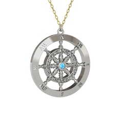 Vasco Dümen Kolye - Akuamarin 18 ayar beyaz altın kolye (40 cm gümüş rolo zincir) #b8w3yu