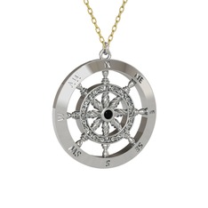 Vasco Dümen Kolye - Siyah zirkon 18 ayar beyaz altın kolye (40 cm gümüş rolo zincir) #cgzm8q