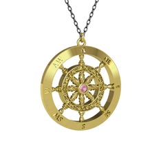 Vasco Dümen Kolye - Pembe kuvars 925 ayar altın kaplama gümüş kolye (40 cm gümüş rolo zincir) #feykzs