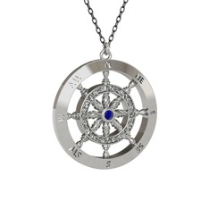 Lab safir 8 ayar beyaz altın kolye (40 cm gümüş rolo zincir)