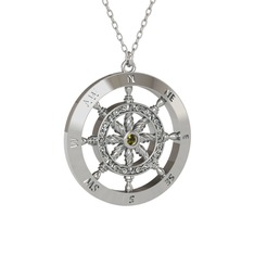 Peridot 18 ayar beyaz altın kolye (40 cm gümüş rolo zincir)