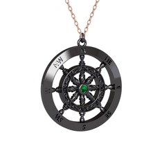 Vasco Dümen Kolye - Yeşil kuvars 925 ayar siyah rodyum kaplama gümüş kolye (40 cm rose altın rolo zincir) #w05rqc