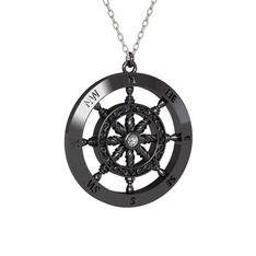 Vasco Dümen Kolye - Swarovski 925 ayar siyah rodyum kaplama gümüş kolye (40 cm beyaz altın rolo zincir) #wdcuz