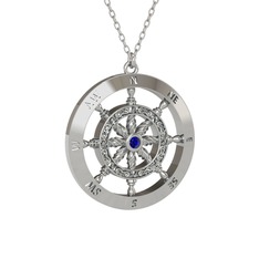 Lab safir 925 ayar gümüş kolye (40 cm beyaz altın rolo zincir)