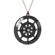 Vasco Dümen Kolye - Swarovski 925 ayar siyah rodyum kaplama gümüş kolye (40 cm rose altın rolo zincir) #yu34di