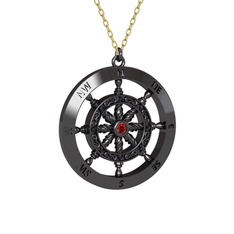 Vasco Dümen Kolye - Garnet 925 ayar siyah rodyum kaplama gümüş kolye (40 cm gümüş rolo zincir) #zh606q