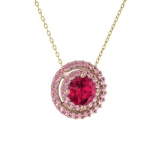 Rodolit garnet ve pembe kuvars 18 ayar rose altın kolye (40 cm altın rolo zincir)