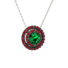 Lyra Kolye - Yeşil kuvars ve garnet 925 ayar siyah rodyum kaplama gümüş kolye (40 cm beyaz altın rolo zincir) #10ct445