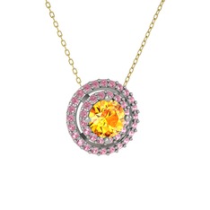 Sitrin ve pembe kuvars 925 ayar gümüş kolye (40 cm altın rolo zincir)