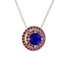 Lab safir ve garnet 14 ayar beyaz altın kolye (40 cm rose altın rolo zincir)