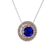 Lyra Kolye - Lab safir ve pırlanta 925 ayar rose altın kaplama gümüş kolye (0.351 karat, 40 cm beyaz altın rolo zincir) #10qki6i