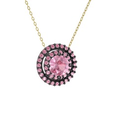 Pembe kuvars 925 ayar siyah rodyum kaplama gümüş kolye (40 cm altın rolo zincir)
