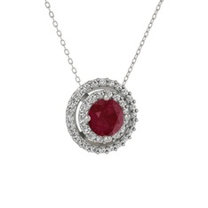 Kök yakut ve swarovski 18 ayar beyaz altın kolye (40 cm gümüş rolo zincir)
