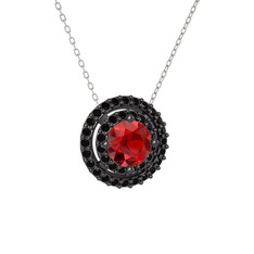 Lyra Kolye - Garnet ve siyah zirkon 925 ayar siyah rodyum kaplama gümüş kolye (40 cm beyaz altın rolo zincir) #10yckdr