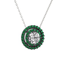 Lyra Kolye - Swarovski ve yeşil kuvars 925 ayar siyah rodyum kaplama gümüş kolye (40 cm gümüş rolo zincir) #11blzbp