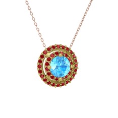 Lyra Kolye - Akuamarin ve garnet 14 ayar altın kolye (40 cm rose altın rolo zincir) #11d0zuk