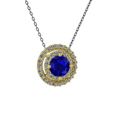 Lab safir ve pırlanta 925 ayar altın kaplama gümüş kolye (0.351 karat, 40 cm gümüş rolo zincir)