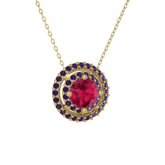 Lyra Kolye - Rodolit garnet ve ametist 14 ayar altın kolye (40 cm altın rolo zincir) #11h055