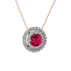 Lyra Kolye - Rodolit garnet ve swarovski 14 ayar beyaz altın kolye (40 cm rose altın rolo zincir) #11h9e74