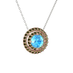 Akuamarin ve peridot 8 ayar rose altın kolye (40 cm beyaz altın rolo zincir)
