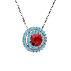 Garnet ve akuamarin 8 ayar beyaz altın kolye (40 cm gümüş rolo zincir)
