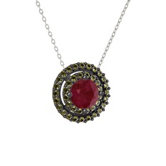 Lyra Kolye - Kök yakut ve peridot 925 ayar siyah rodyum kaplama gümüş kolye (40 cm beyaz altın rolo zincir) #11ndqgb