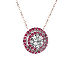 Lyra Kolye - Beyaz zirkon ve rodolit garnet 14 ayar beyaz altın kolye (40 cm rose altın rolo zincir) #129shzb
