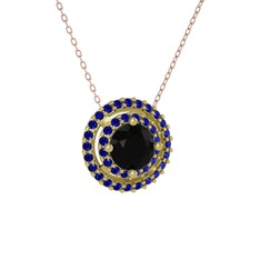 Lyra Kolye - Siyah zirkon ve lab safir 8 ayar altın kolye (40 cm rose altın rolo zincir) #12as7mu