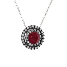 Lyra Kolye - Kök yakut ve beyaz zirkon 925 ayar siyah rodyum kaplama gümüş kolye (40 cm beyaz altın rolo zincir) #12b1glv