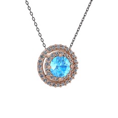 Lyra Kolye - Akuamarin ve pırlanta 18 ayar rose altın kolye (0.351 karat, 40 cm gümüş rolo zincir) #12bd246