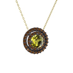 Lyra Kolye - Peridot ve dumanlı kuvars 925 ayar siyah rodyum kaplama gümüş kolye (40 cm gümüş rolo zincir) #12cc0ja