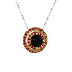 Lyra Kolye - Siyah zirkon ve garnet 14 ayar altın kolye (40 cm gümüş rolo zincir) #12henxo