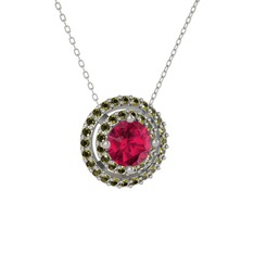 Lyra Kolye - Rodolit garnet ve peridot 18 ayar beyaz altın kolye (40 cm beyaz altın rolo zincir) #12j0zr7