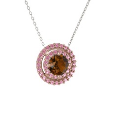 Dumanlı kuvars ve pembe kuvars 925 ayar rose altın kaplama gümüş kolye (40 cm beyaz altın rolo zincir)