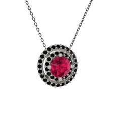 Lyra Kolye - Rodolit garnet ve siyah zirkon 8 ayar beyaz altın kolye (40 cm gümüş rolo zincir) #1380unh