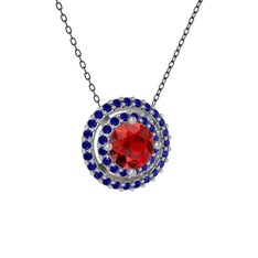 Lyra Kolye - Garnet ve lab safir 8 ayar beyaz altın kolye (40 cm gümüş rolo zincir) #138yph7