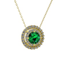 Lyra Kolye - Yeşil kuvars ve pırlanta 8 ayar altın kolye (0.351 karat, 40 cm altın rolo zincir) #13fccln
