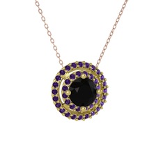 Lyra Kolye - Siyah zirkon ve ametist 8 ayar altın kolye (40 cm rose altın rolo zincir) #13jkrhc