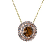 Dumanlı kuvars ve pırlanta 14 ayar rose altın kolye (0.351 karat, 40 cm altın rolo zincir)