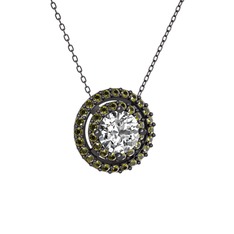 Lyra Kolye - Beyaz zirkon ve peridot 925 ayar siyah rodyum kaplama gümüş kolye (40 cm gümüş rolo zincir) #13osbqg