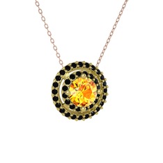 Lyra Kolye - Sitrin ve siyah zirkon 18 ayar altın kolye (40 cm rose altın rolo zincir) #13slxbp